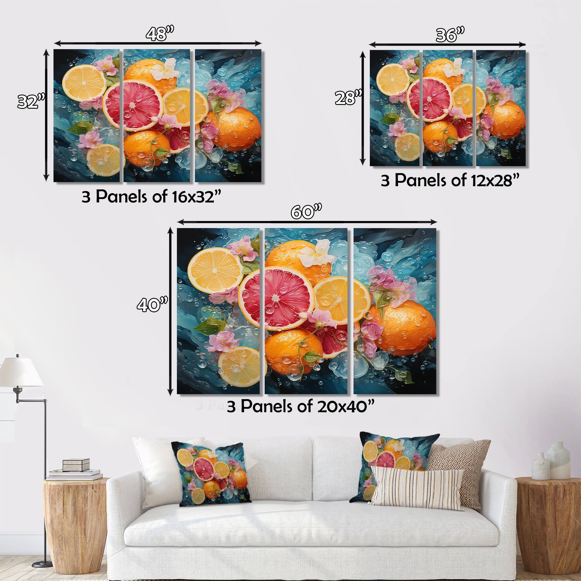 Designart "Tropical Citrus III" Fruits Metal Wall Décor Set Bed Bath